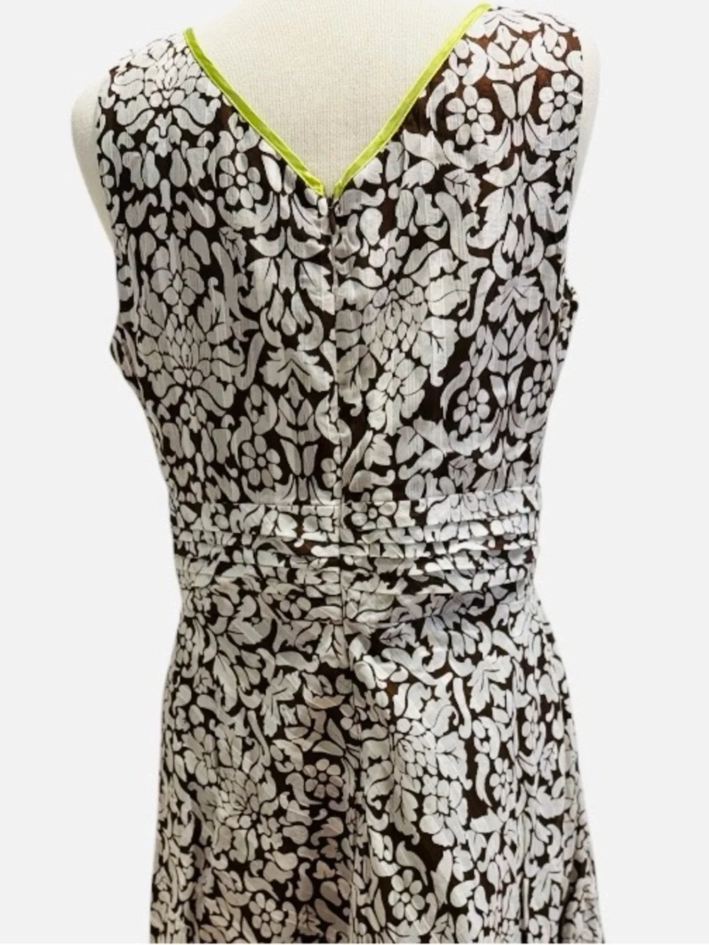 Robbie Bee Brown and White Floral Midi Dress with Lime Trim
